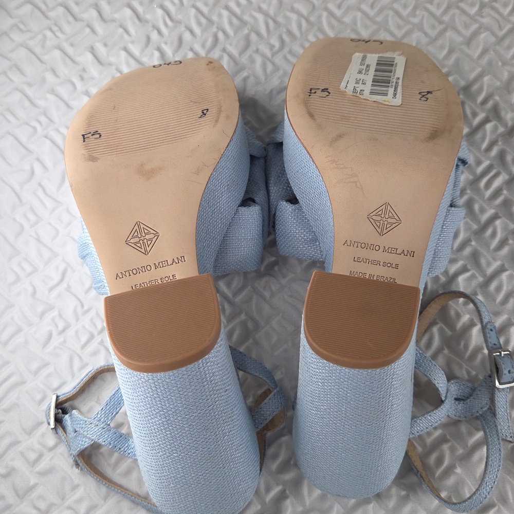 Antonio Melani Platform Size 8 Knotted Linen Block Heel Sandal - Light Blue - Picture 9 of 16
